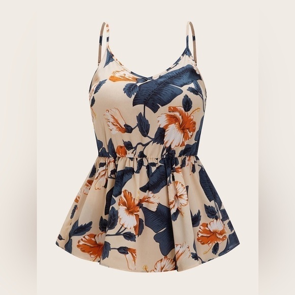 Tops - Plus Floral Ruffle Hem Cami Top